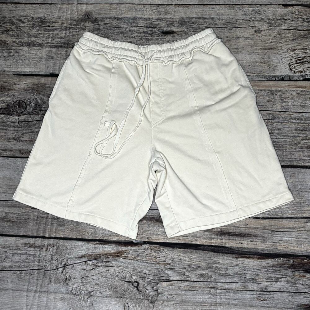 Fashion Nova Men's Cream Pintuck Sweat Shorts Lounge Pockets Drawstring Sz Small